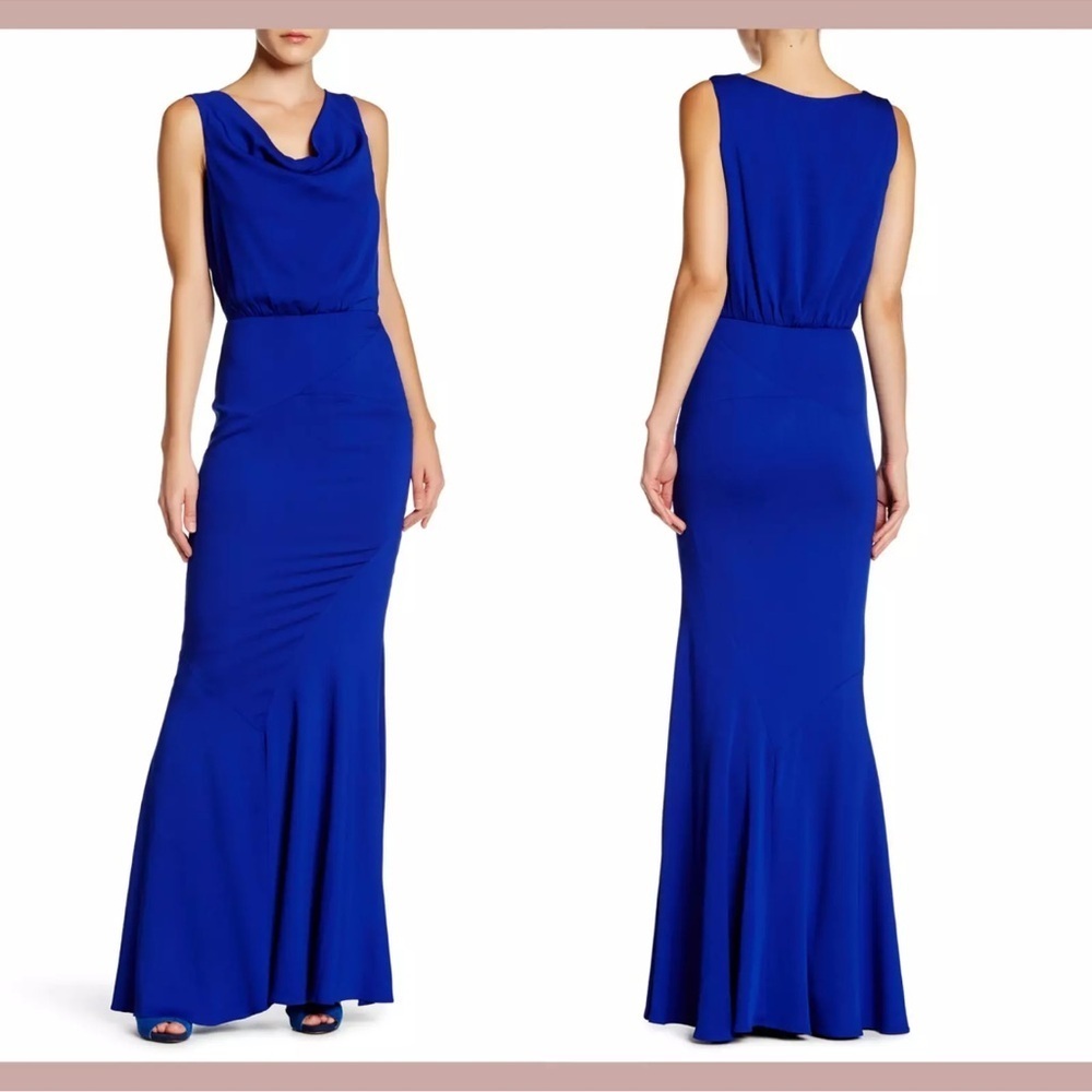 Nicole Miller Cowl Neck Seamed Gown in Royal Blue